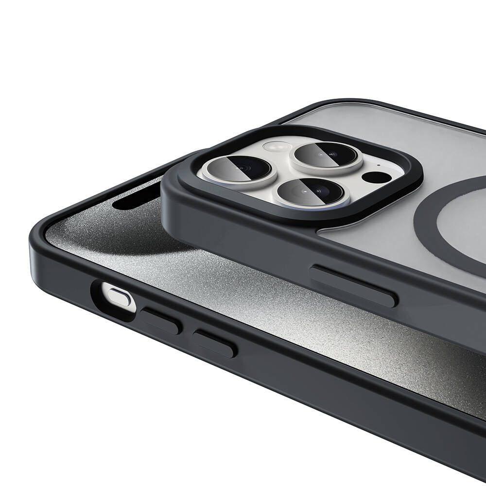 Apple iPhone 15 Pro Kılıf M-safe Şarj Özellikli Mat Arka Yüzey Zore Sio Kapak Gri
