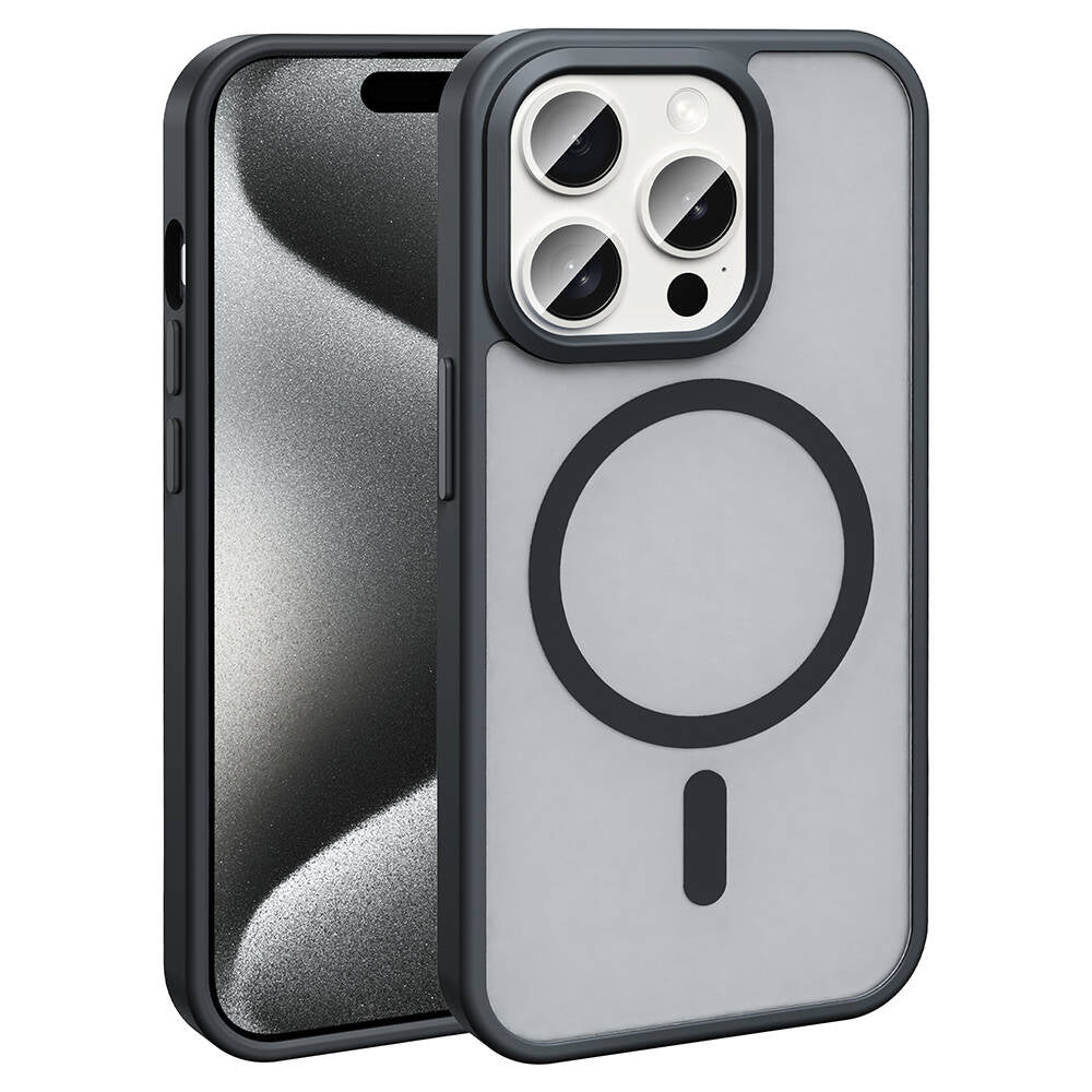 Apple iPhone 15 Pro Kılıf M-safe Şarj Özellikli Mat Arka Yüzey Zore Sio Kapak Siyah