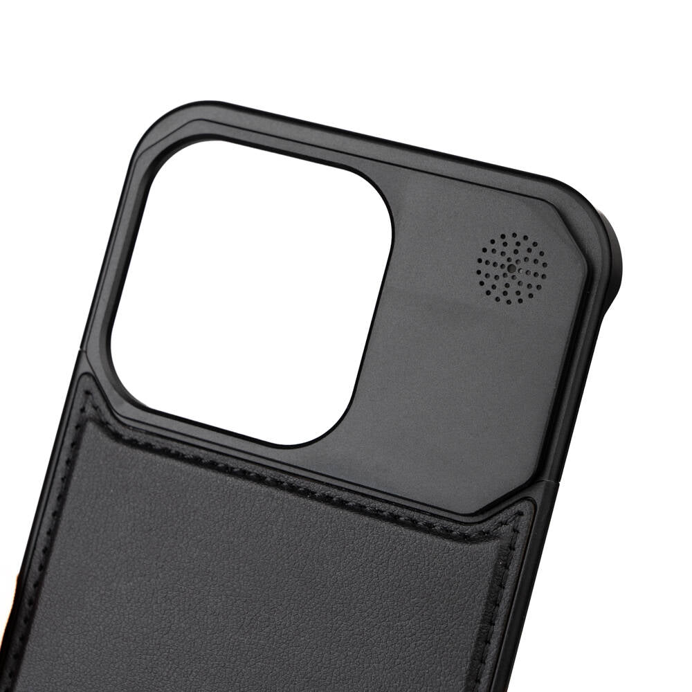 Apple iPhone 15 Pro Kılıf M-safe Şarj Özellikli Mekanizmalı Koku Hazneli Zore Mostar Kapak Siyah