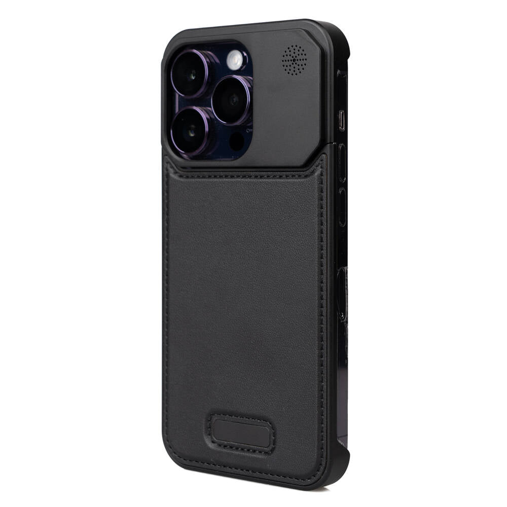 Apple iPhone 15 Pro Kılıf M-safe Şarj Özellikli Mekanizmalı Koku Hazneli Zore Mostar Kapak Siyah