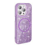Apple iPhone 15 Pro Kılıf M-safe Şarj Özellikli Parlayan Simli Zore Okso Kapak Beyaz