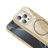 Apple iPhone 15 Pro Kılıf M-safe Şarj Özellikli Parlayan Simli Zore Okso Kapak Pembe