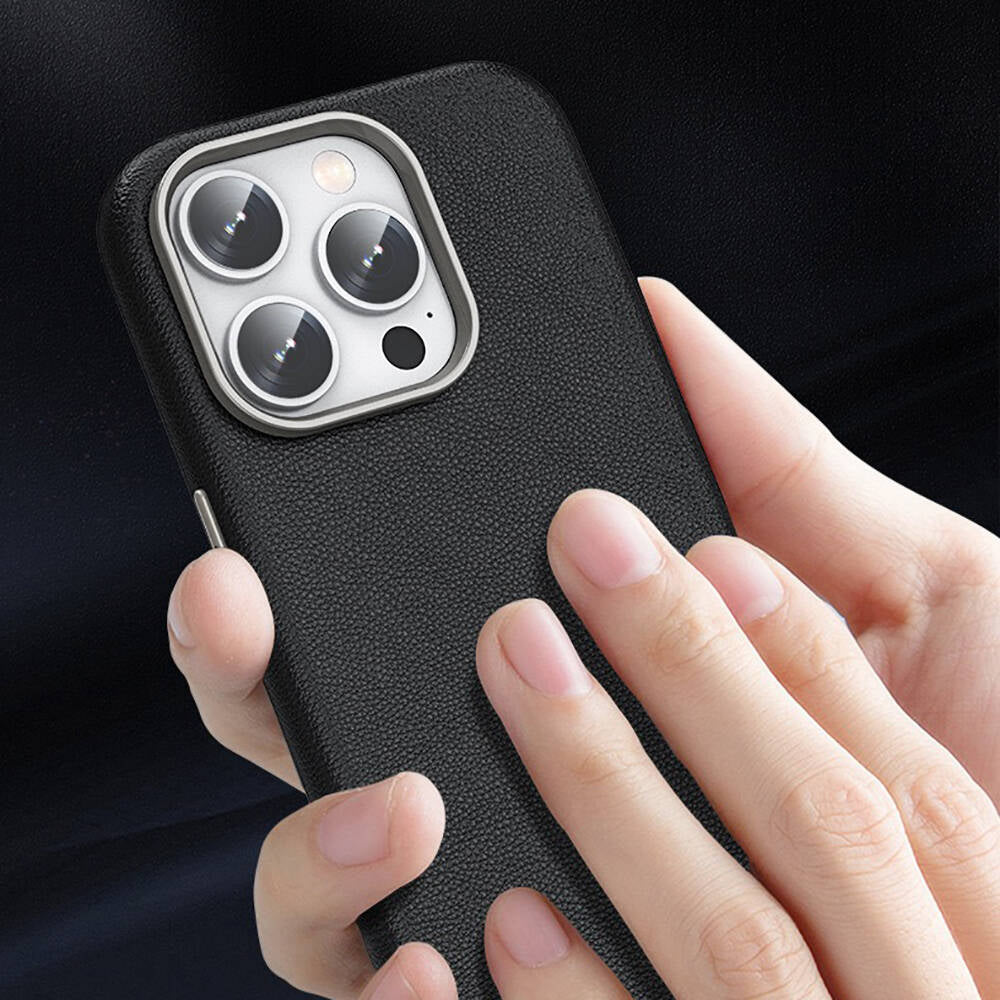 Apple iPhone 15 Pro Kılıf M-safe Şarj Özellikli PU Deri Zore Adora Kapak Koyu Gri