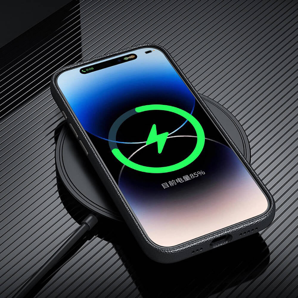 Apple iPhone 15 Pro Kılıf M-safe Şarj Özellikli PU Deri Zore Adora Kapak Koyu Gri