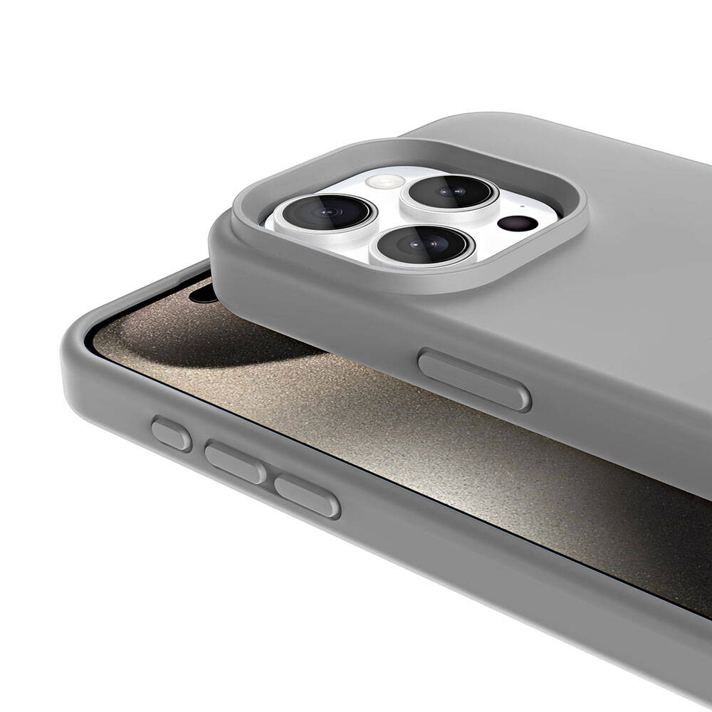 Apple iPhone 15 Pro Kılıf M-safe Şarj Özellikli Sıvı Teknolojili Silinebilir Sert Zore Kivi Kapak Koyu Gri