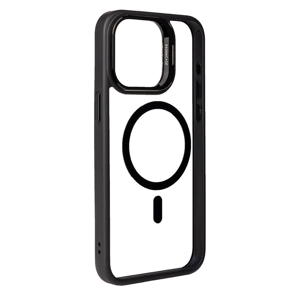 Apple iPhone 15 Pro Kılıf M-safe Şarj Özellikli Standlı Zore M-safe Klon Lensli Kapak Gri