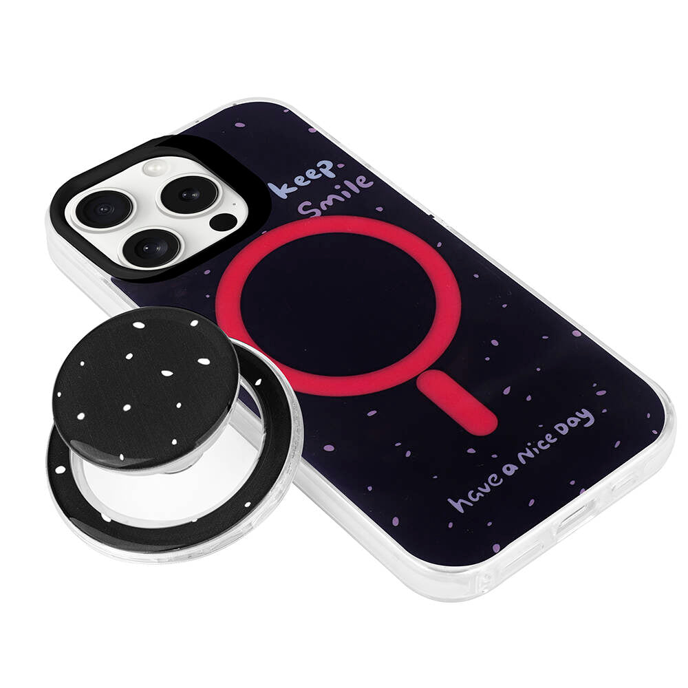 Apple iPhone 15 Pro Kılıf M-safe Şarj Özellikli Tak-Çıkar Pop Soketli Zore Tiktok Kapak Siyah