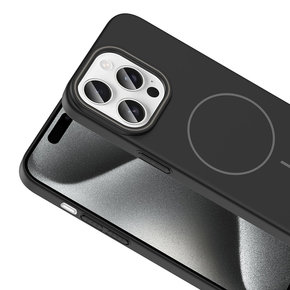 Apple iPhone 15 Pro Kılıf M-safe Şarj Özellikli Zore Ruby Sert Kapak Gri