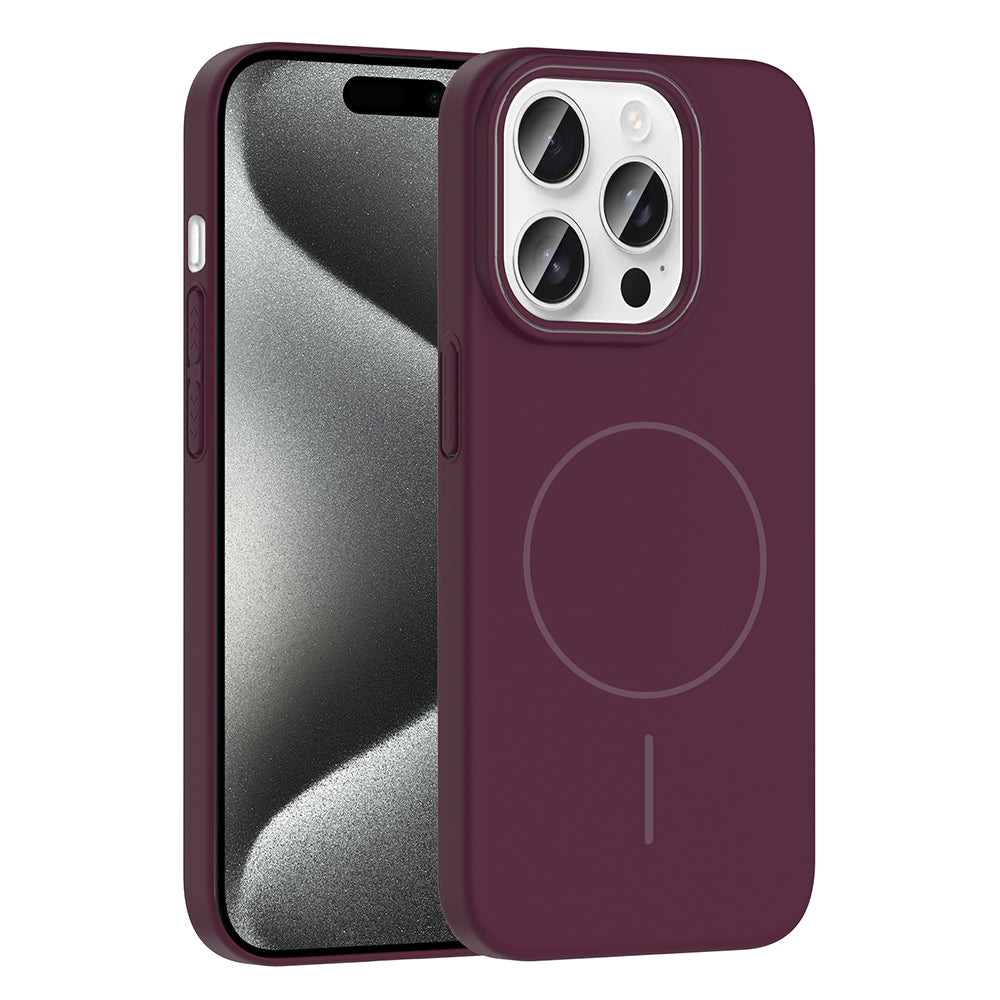 Apple iPhone 15 Pro Kılıf M-safe Şarj Özellikli Zore Ruby Sert Kapak Mürdüm