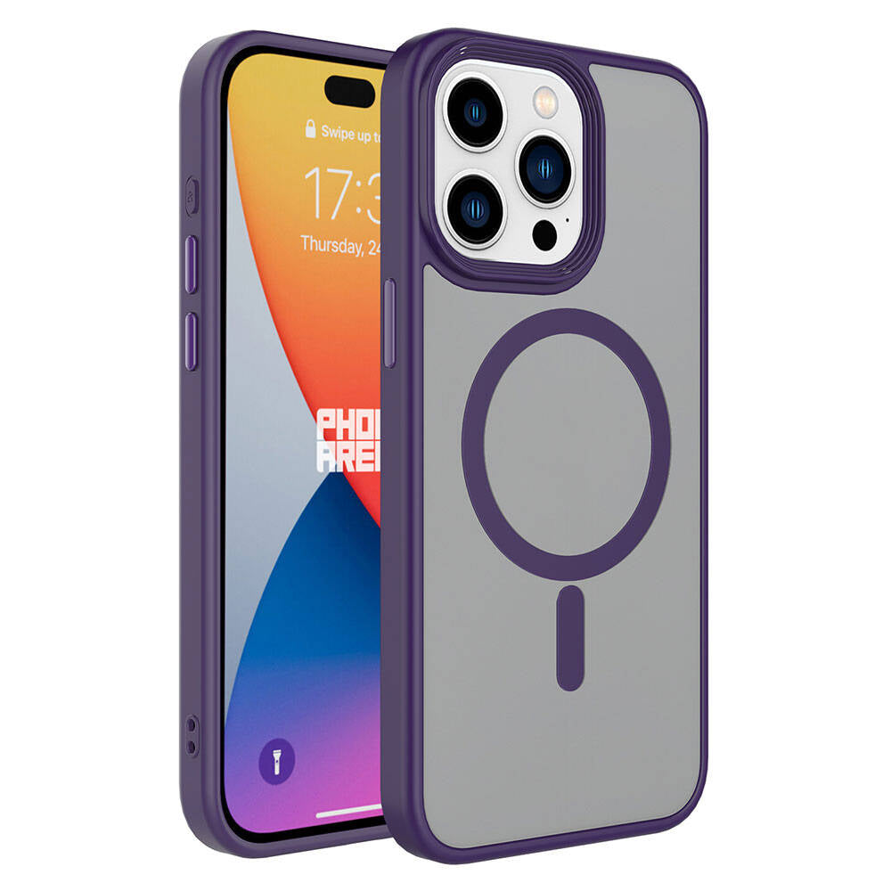 Apple iPhone 15 Pro Kılıf Mat Arka Yüzey Wireless Şarj Özellikli Zore Flet M-safe Kapak Yeşil