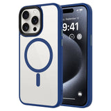 Apple iPhone 15 Pro Kılıf Mat Arka Yüzey Wireless Şarj Özellikli Zore Flet M-safe Kapak Midnight