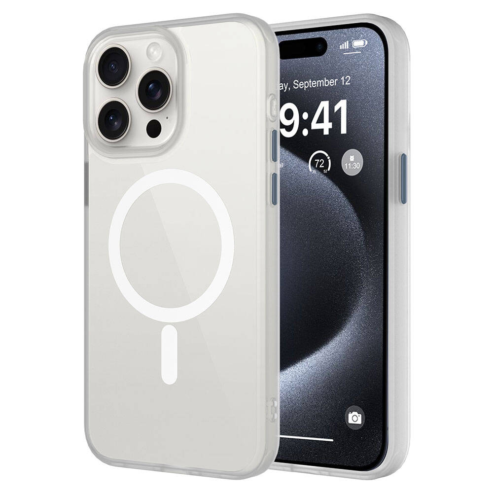 Apple iPhone 15 Pro Kılıf Mat Arka Yüzey Wireless Şarj Özellikli Zore Flet M-safe Kapak Beyaz