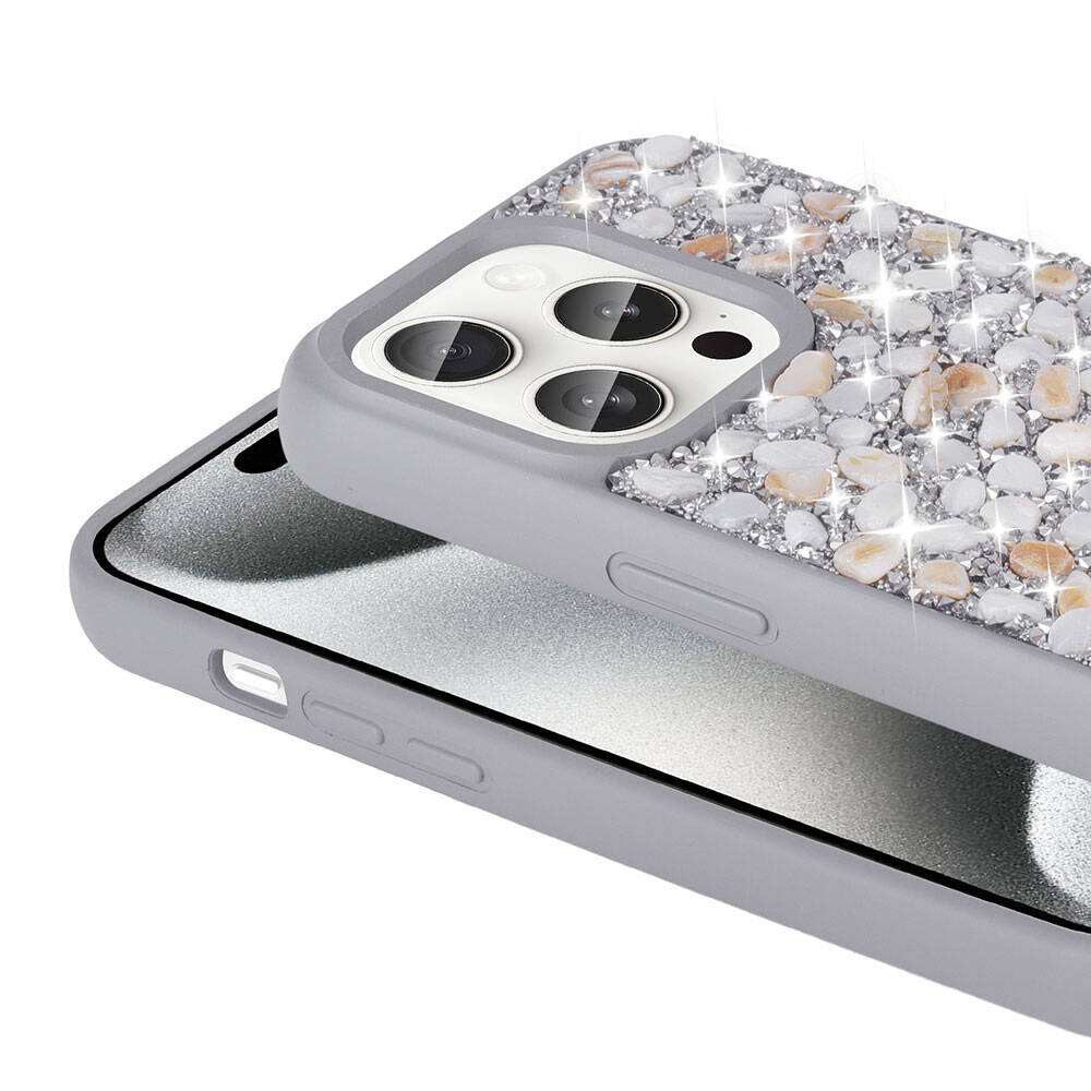 Apple iPhone 15 Pro Kılıf Parlak Taşlı Tasarım Zore Linea Diamond Kapak Pembe
