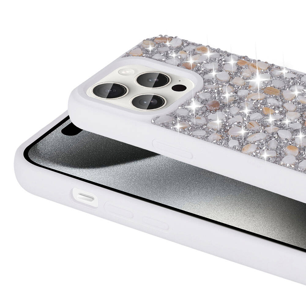 Apple iPhone 15 Pro Kılıf Parlak Taşlı Tasarım Zore Linea Diamond Kapak Pembe