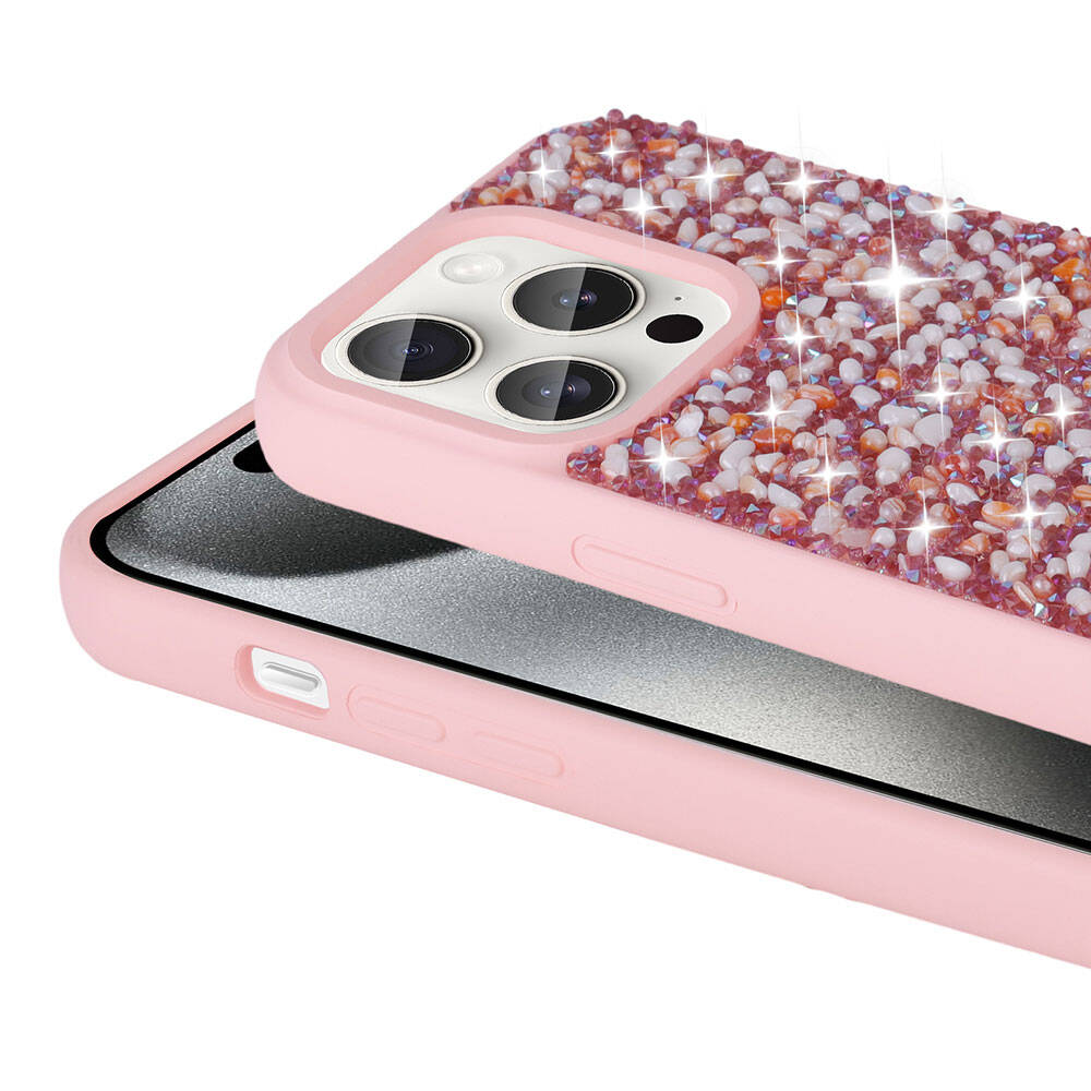 Apple iPhone 15 Pro Kılıf Parlak Taşlı Tasarım Zore Linea Diamond Kapak Siyah