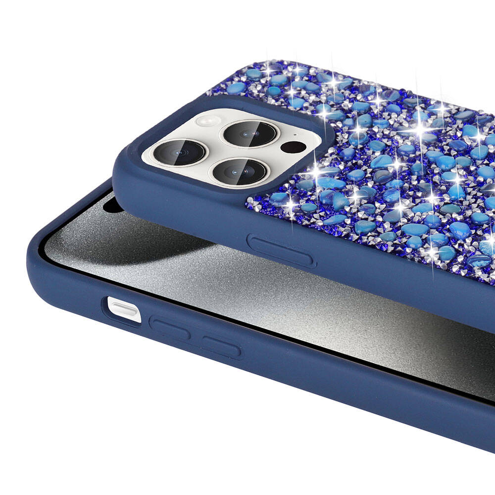 Apple iPhone 15 Pro Kılıf Parlak Taşlı Tasarım Zore Linea Diamond Kapak Siyah
