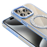 Apple iPhone 15 Pro Kılıf Pırlanta Taş Tasarımlı M-safe Şarj Özellikli Zore Karetta Silikon Kapak Mor