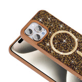 Apple iPhone 15 Pro Kılıf Pırlanta Tasarımlı M-safe Şarj Özellikli Zore Mozaik Silikon Kapak Titanyum-Gri