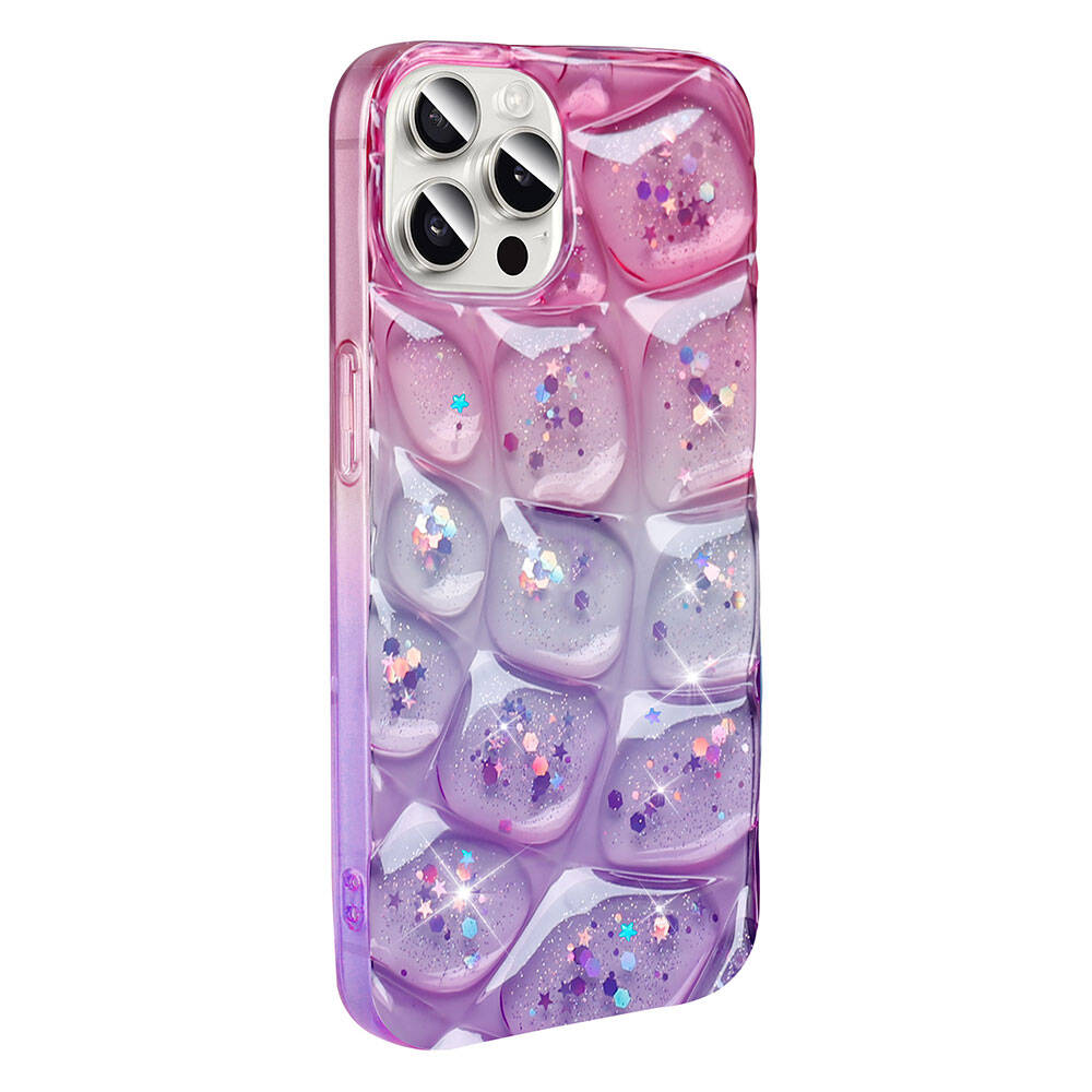 Apple iPhone 15 Pro Kılıf Simli 3D Desenli Zore Hacar Kapak Pembe-Mor