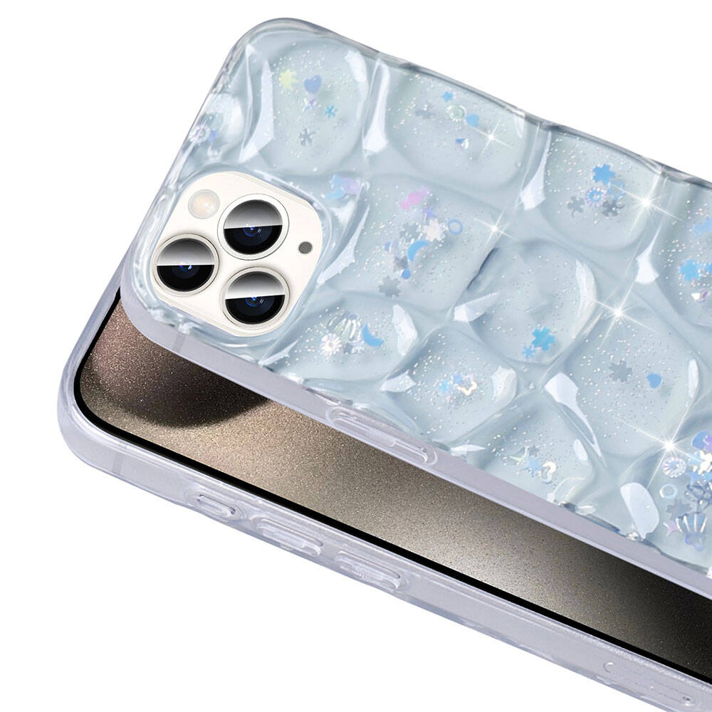 Apple iPhone 15 Pro Kılıf Simli 3D Desenli Zore Hacar Kapak Mor-Mavi