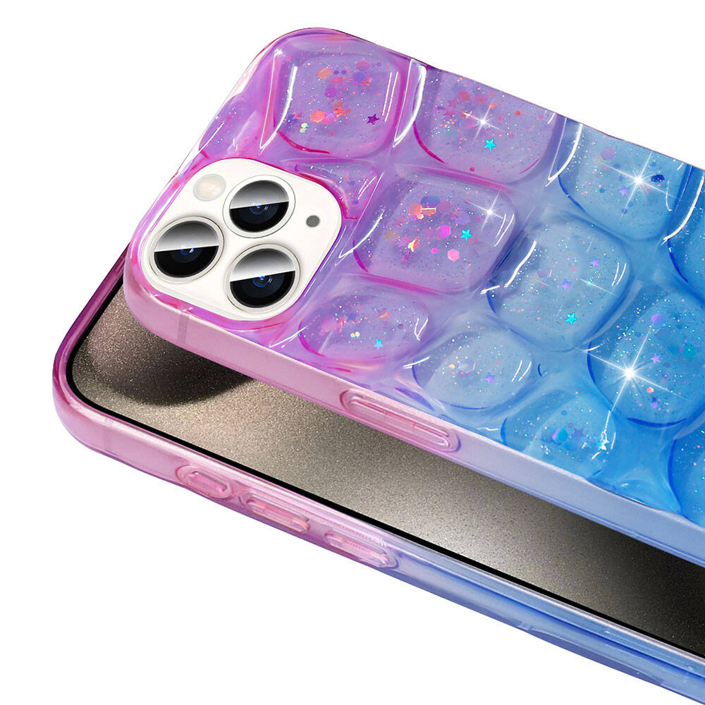 Apple iPhone 15 Pro Kılıf Simli 3D Desenli Zore Hacar Kapak Mor-Mavi