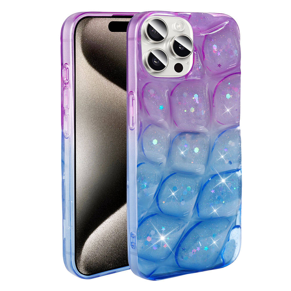Apple iPhone 15 Pro Kılıf Simli 3D Desenli Zore Hacar Kapak Pembe-Mavi