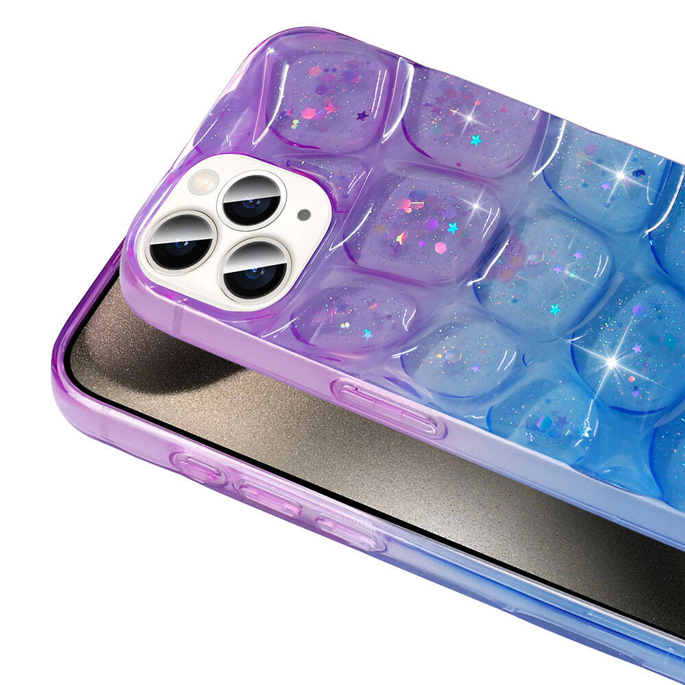 Apple iPhone 15 Pro Kılıf Simli 3D Desenli Zore Hacar Kapak Pembe-Mavi