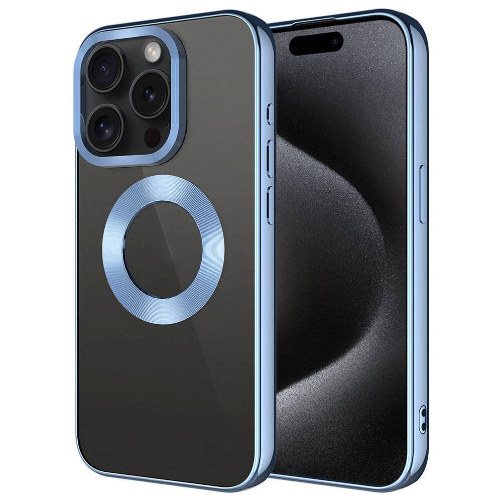 Apple iPhone 15 Pro Kılıf Tek Kamera Çerçeveli Logo Gösteren Zore Omega Kapak Lacivert