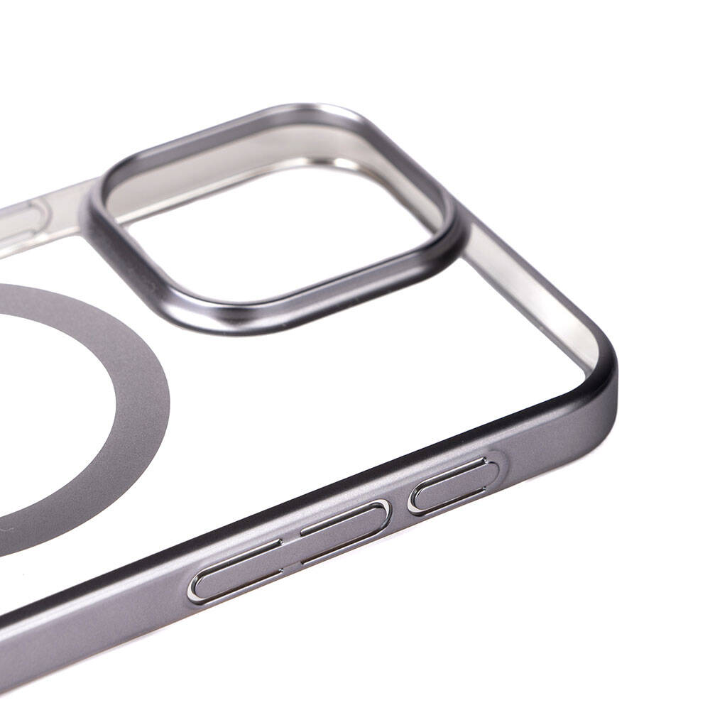 Apple iPhone 15 Pro Kılıf Wireless Şarj Özellikli Sert PC Zore Mat Riksos M-safe Kapak Gri