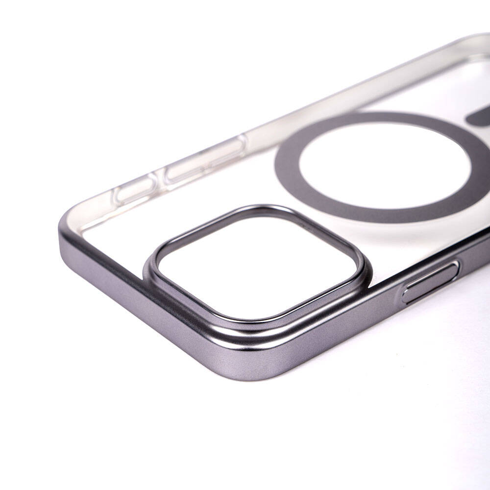 Apple iPhone 15 Pro Kılıf Wireless Şarj Özellikli Sert PC Zore Mat Riksos M-safe Kapak Gümüş