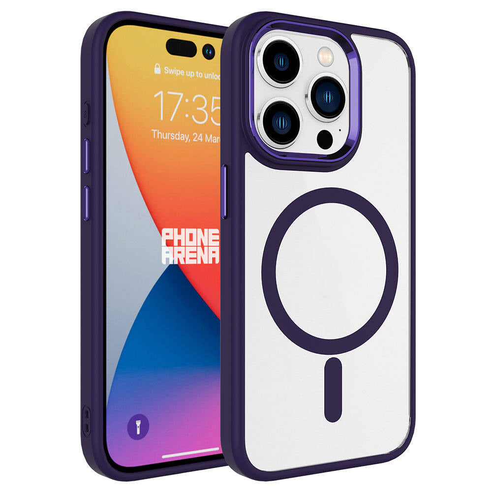 Apple iPhone 15 Pro Kılıf Wireless Şarj Özellikli Zore Krom M-safe Silikon Kapak Mavi