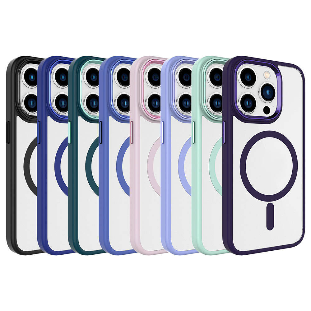 Apple iPhone 15 Pro Kılıf Wireless Şarj Özellikli Zore Krom M-safe Silikon Kapak Yeşil