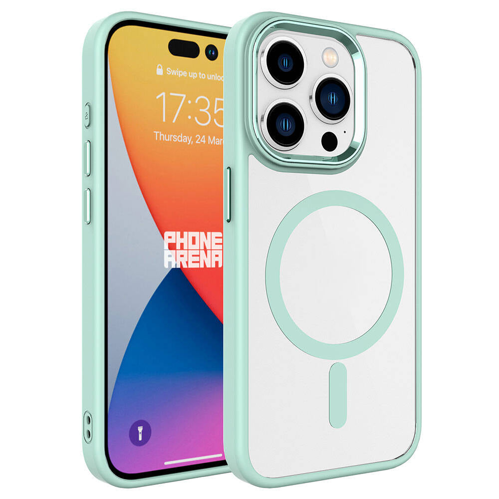 Apple iPhone 15 Pro Kılıf Wireless Şarj Özellikli Zore Krom M-safe Silikon Kapak Yeşil