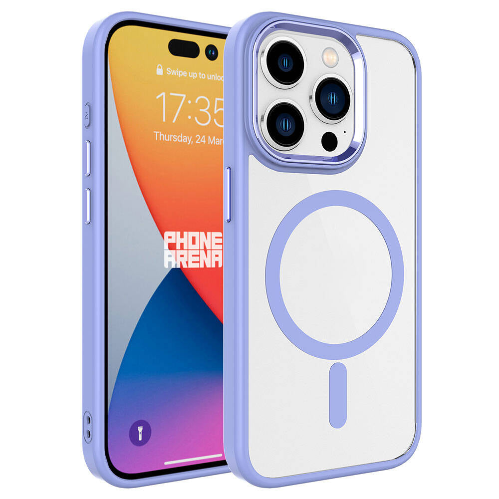 Apple iPhone 15 Pro Kılıf Wireless Şarj Özellikli Zore Krom M-safe Silikon Kapak Lila