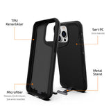 Apple iPhone 15 Pro Kılıf Zore Airbag Kenarlı T-Max Mat Standlı Kapak Siyah
