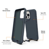 Apple iPhone 15 Pro Kılıf Zore Airbag Kenarlı T-Max Mat Standlı Kapak Lacivert