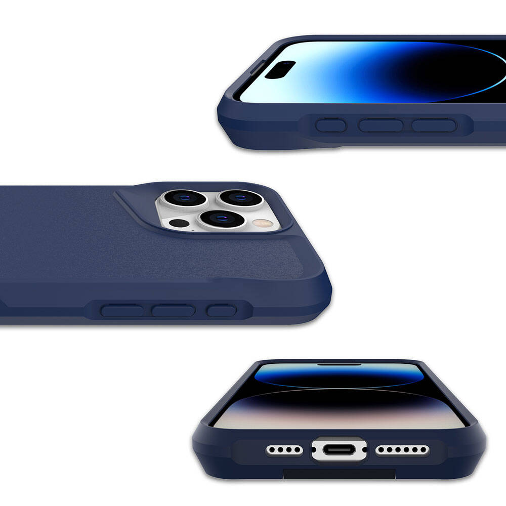 Apple iPhone 15 Pro Kılıf Zore Airbag Kenarlı T-Max Mat Standlı Kapak Lacivert