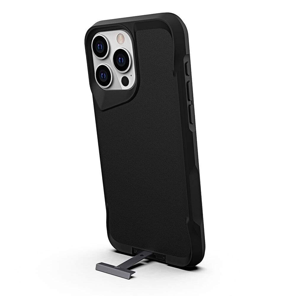 Apple iPhone 15 Pro Kılıf Zore Airbag Kenarlı T-Max Mat Standlı Kapak Siyah