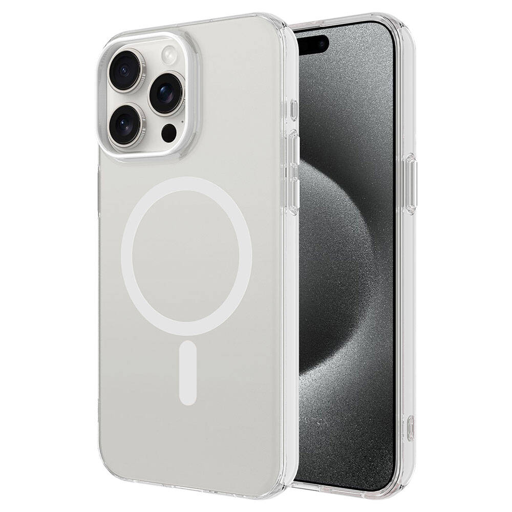 Apple iPhone 15 Pro Kılıf Zore M-safe Şarj Özellikli Buzlu Transparan C-Pro Sert Kapak Renksiz