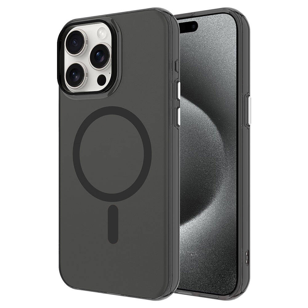 Apple iPhone 15 Pro Kılıf Zore M-safe Şarj Özellikli Buzlu Transparan C-Pro Sert Kapak Siyah