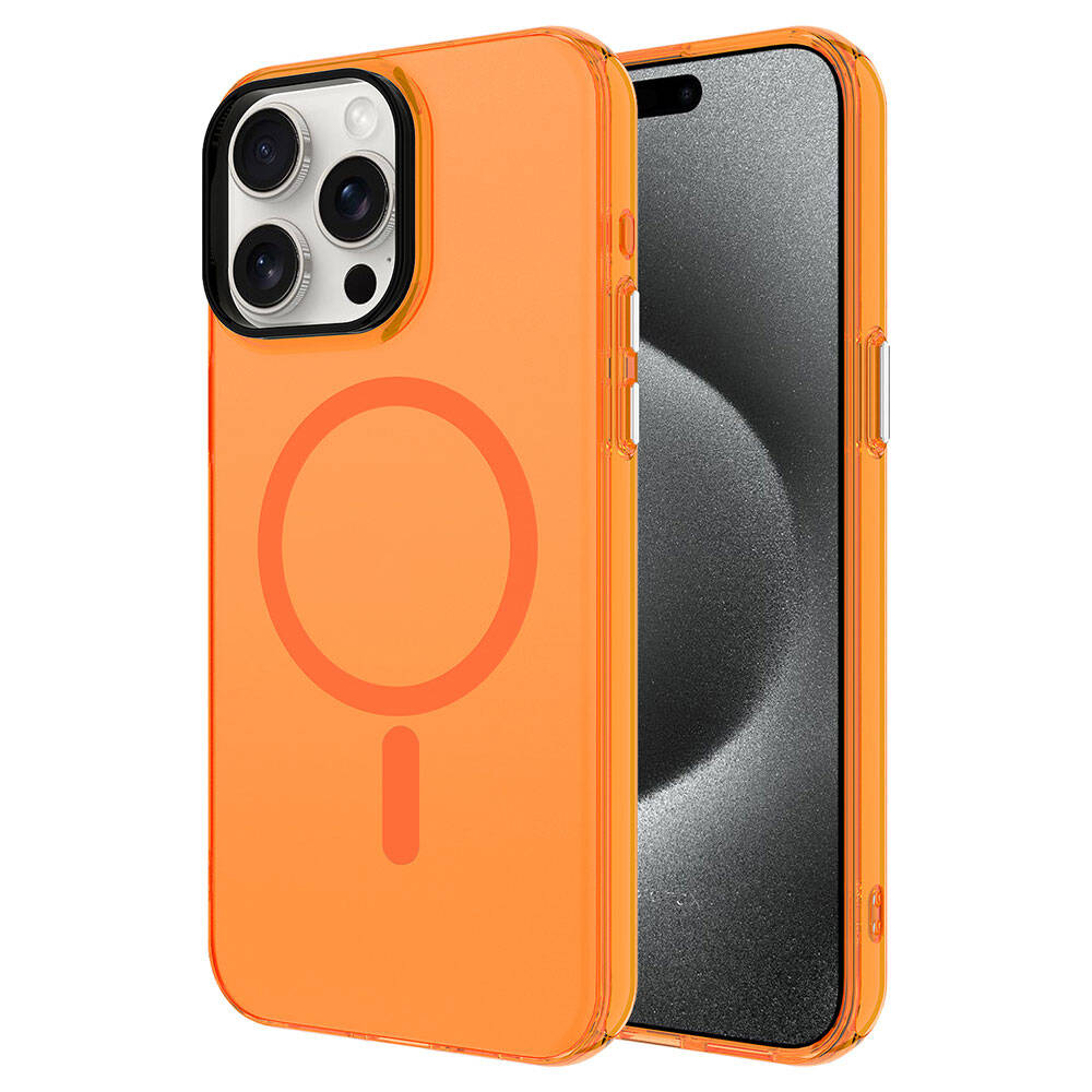 Apple iPhone 15 Pro Kılıf Zore M-safe Şarj Özellikli Buzlu Transparan C-Pro Sert Kapak Turuncu