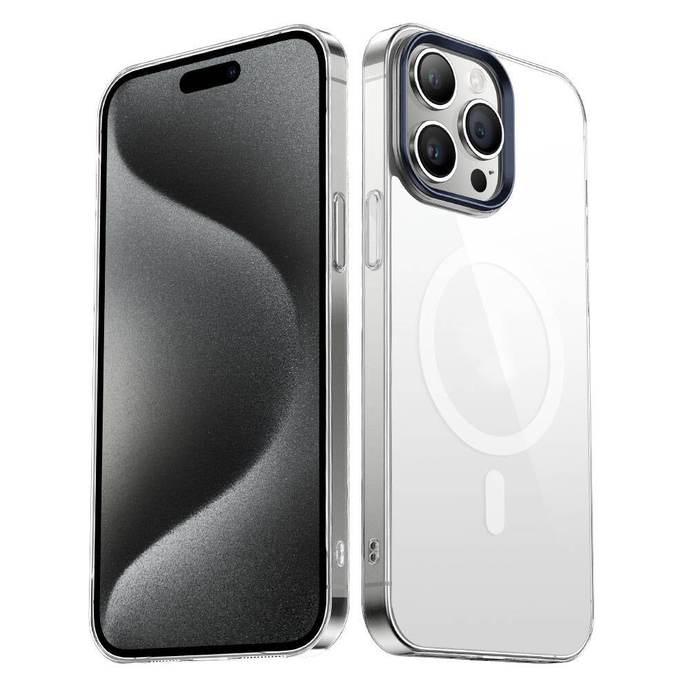 Apple iPhone 15 Pro Kılıf Zore Wireless Şarj Özellikli Şeffaf G-Glass Kapak Gümüş
