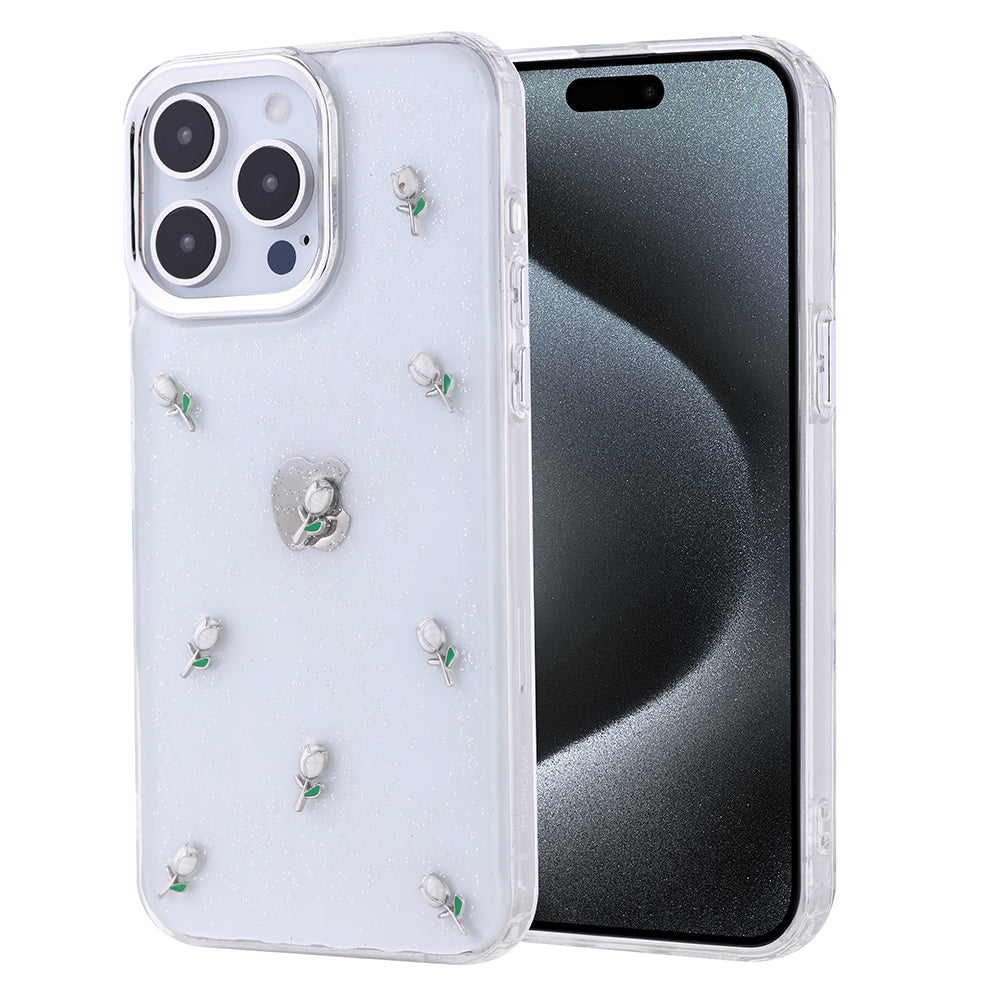 Apple iPhone 15 Pro Max Kılıf Airbag Tasarımlı Simli Şeffaf Zore Kutup Kapak Yıldız