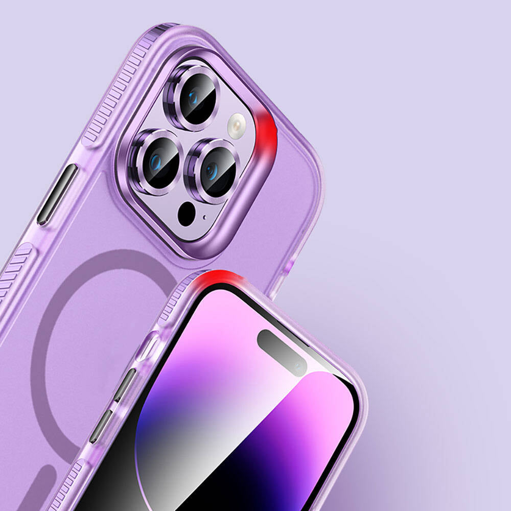 Apple iPhone 15 Pro Max Kılıf Airbagli M-safe Wireless Şarj Özellikli Lens Koruyuculu Zore Klaptika Kapak Gri