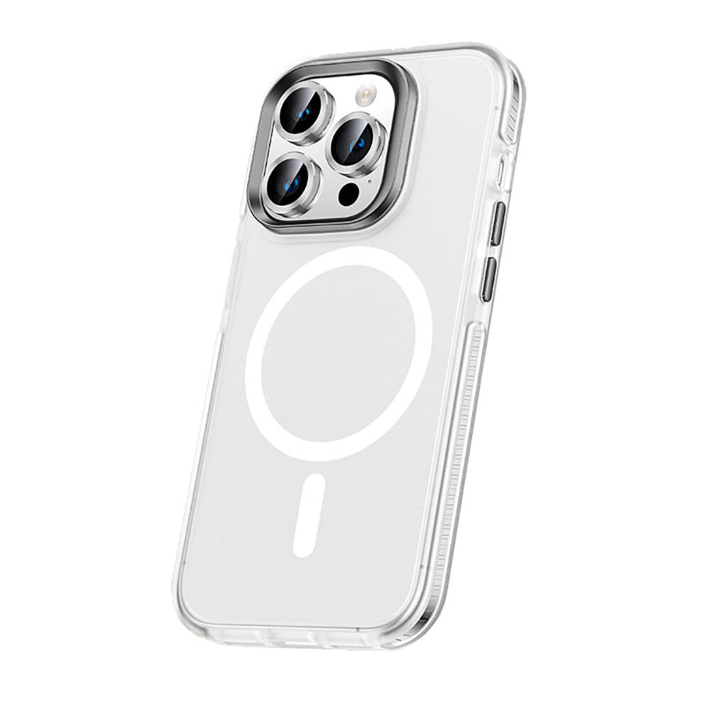 Apple iPhone 15 Pro Max Kılıf Airbagli M-safe Wireless Şarj Özellikli Lens Koruyuculu Zore Klaptika Kapak Renksiz