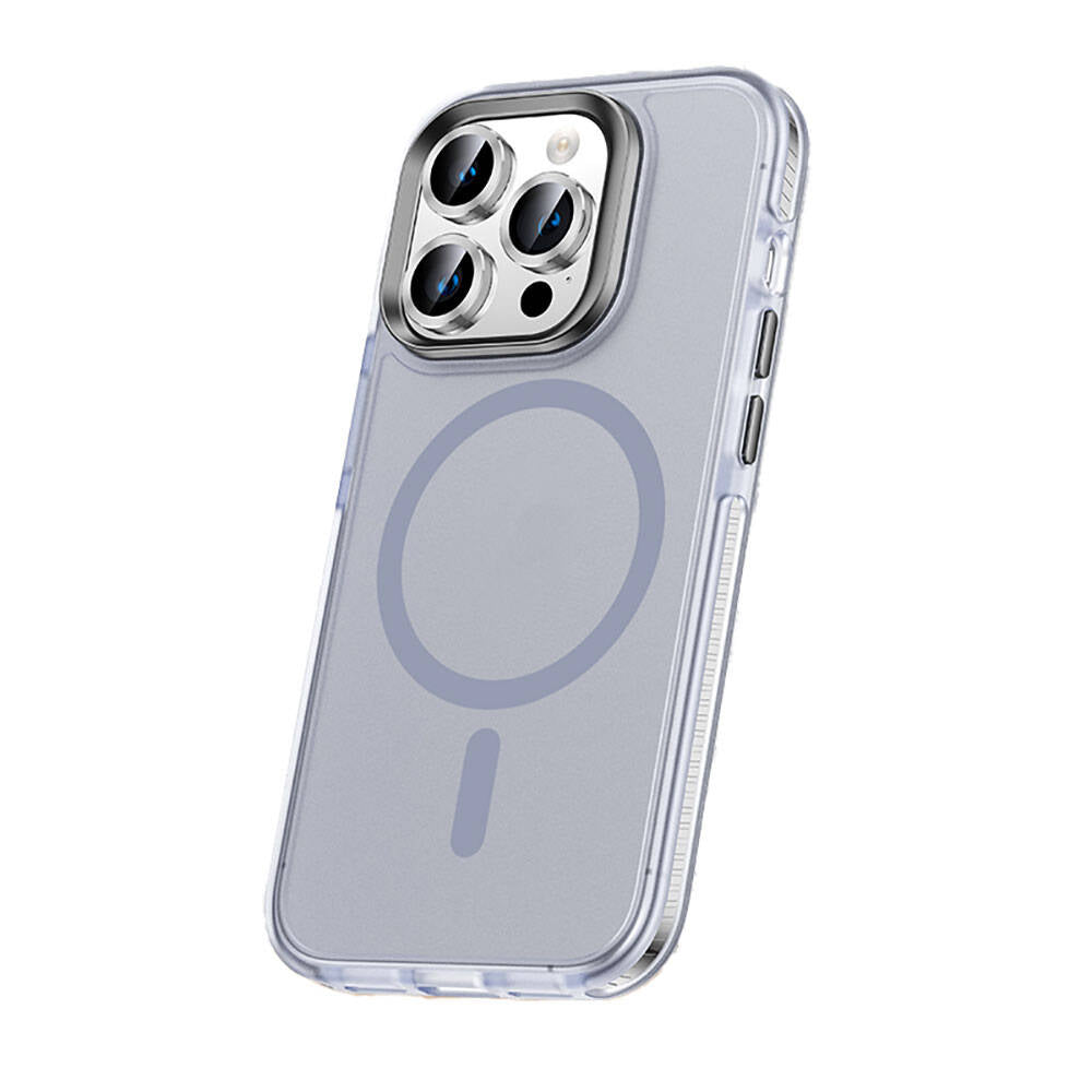 Apple iPhone 15 Pro Max Kılıf Airbagli M-safe Wireless Şarj Özellikli Lens Koruyuculu Zore Klaptika Kapak Gri