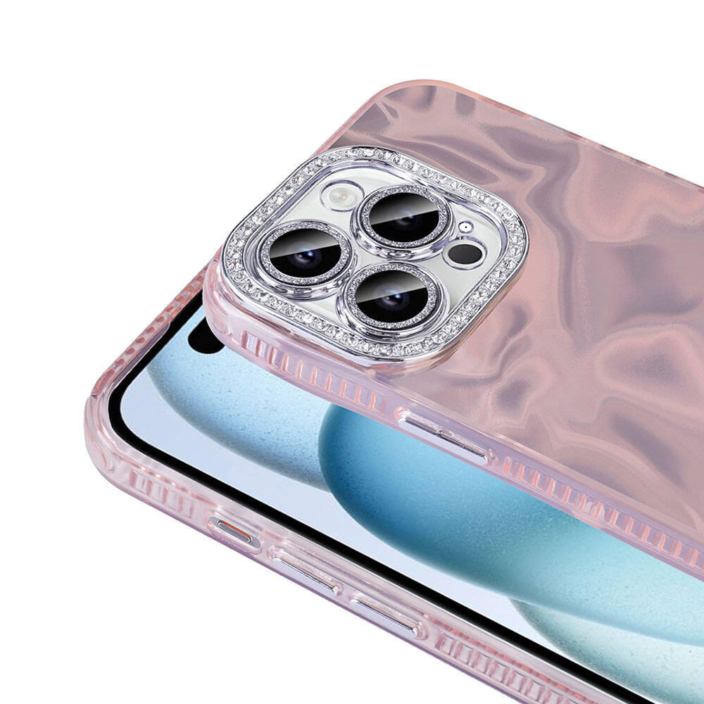 Apple iPhone 15 Pro Max Kılıf Airbagli Parlak Taş Detay Tasarımlı Zore Esila Kapak Pembe