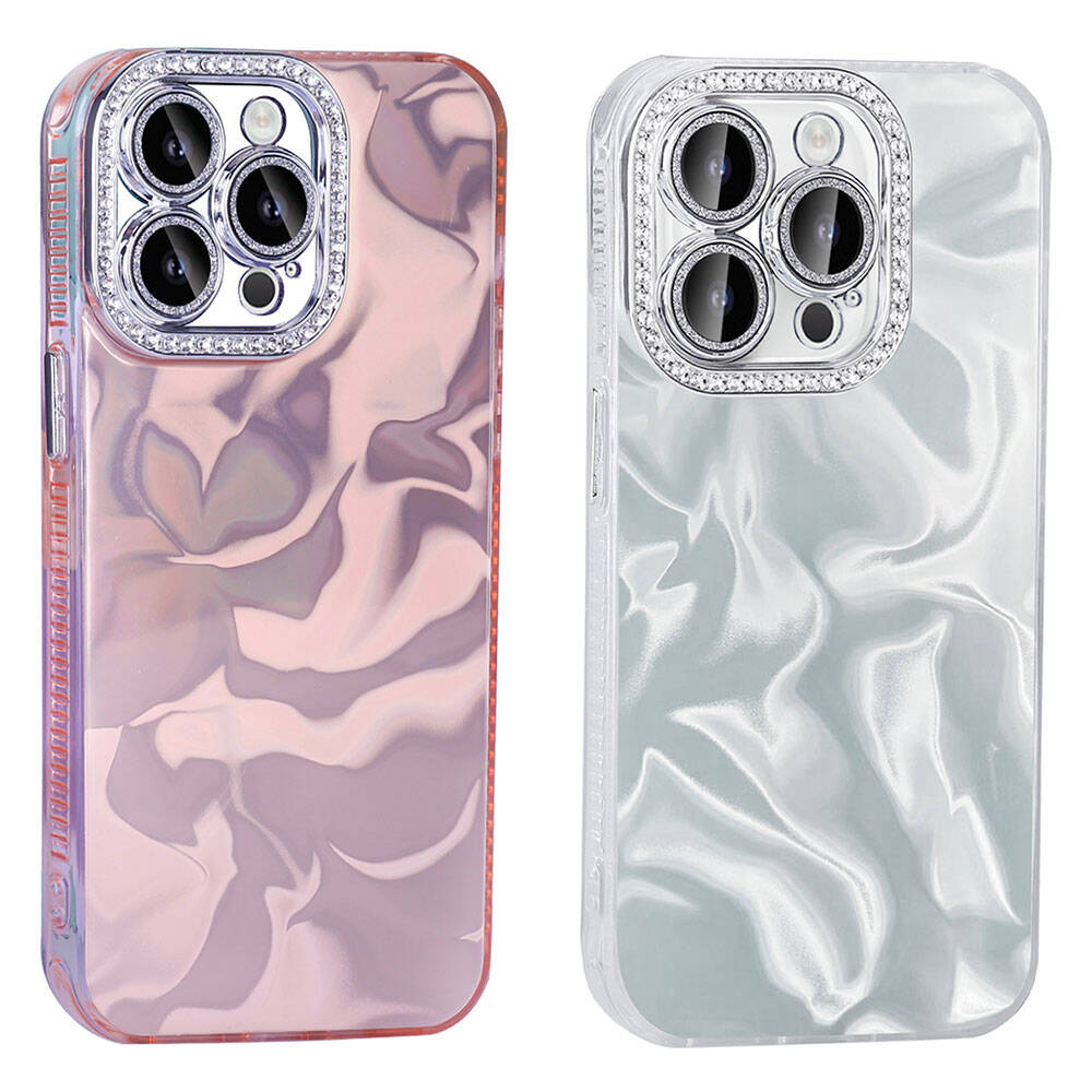 Apple iPhone 15 Pro Max Kılıf Airbagli Parlak Taş Detay Tasarımlı Zore Esila Kapak Beyaz