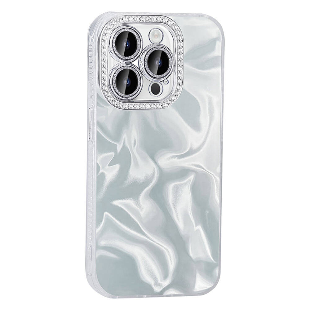 Apple iPhone 15 Pro Max Kılıf Airbagli Parlak Taş Detay Tasarımlı Zore Esila Kapak Beyaz