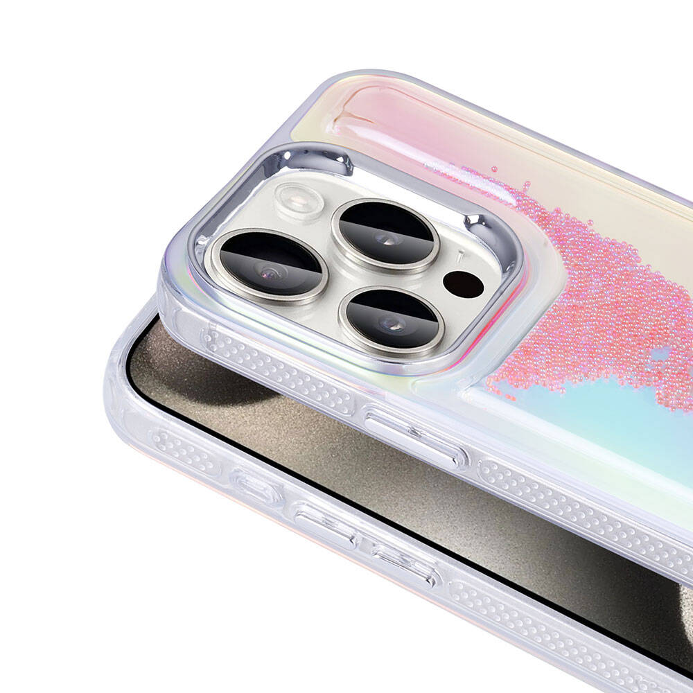 Apple iPhone 15 Pro Max Kılıf Airbagli Renkli Arka Yüzey Boncuk Tasarımlı Zore Kumul Kapak Şeffaf